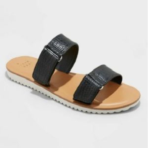 Women's Sandals Illiana Two Band Easy Closure Black NWT